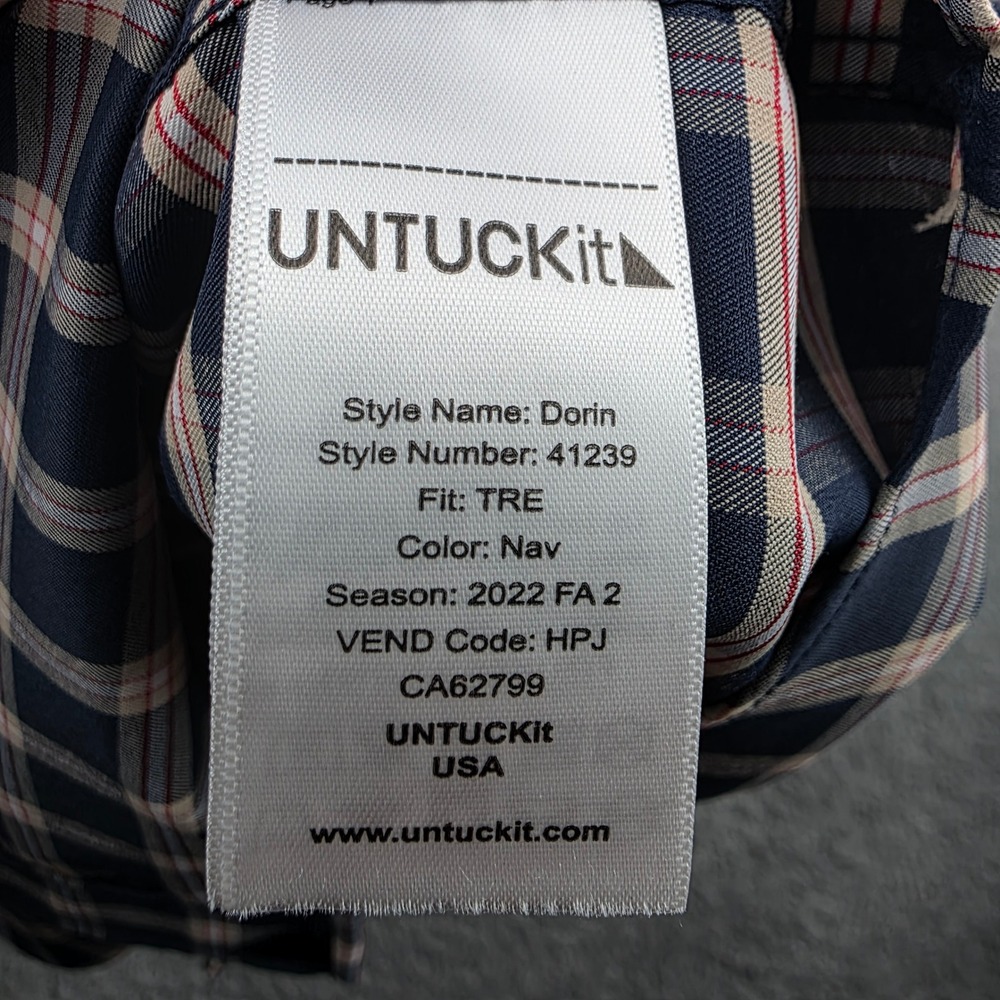 UNTUCKit‎ Dorin Button Up Mens XXL Tall Navy Plaid Long Sleeve - Picture 6 of 14